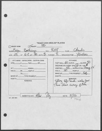Brian Boehringer scouting report, 1995 May 26
