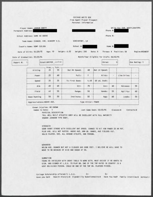 Josh Booty scouting report, 1994 March 03