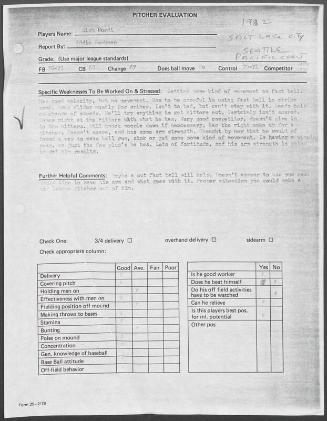 Rich Bordi scouting report, 1982