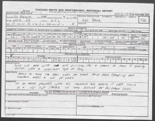 Joe Borowski scouting report, 1990 October 14