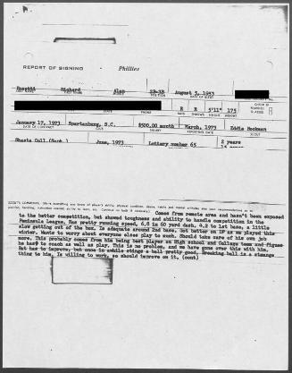Rick Bosetti scouting report, 1973 March