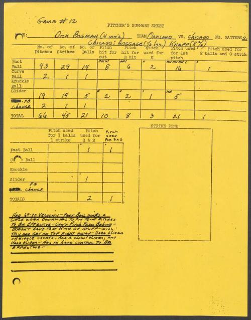 Dick Bosman scouting report, 1976 September 08