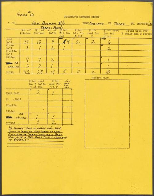 Dick Bosman scouting report, 1976 September 17