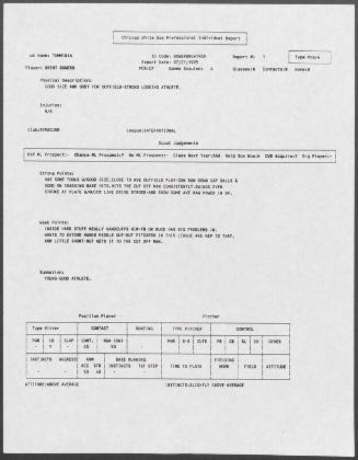 Brent Bowers scouting report, 1995 July 21