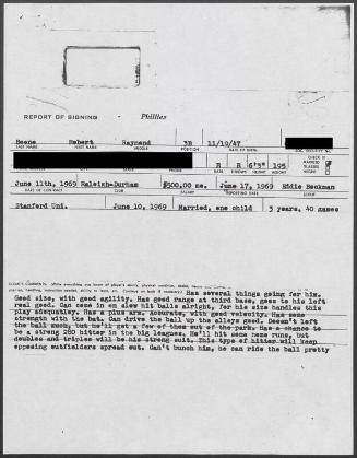 Bob Boone scouting report, 1969 June 17