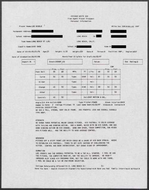 Rocky Biddle scouting report, 1997 February 22