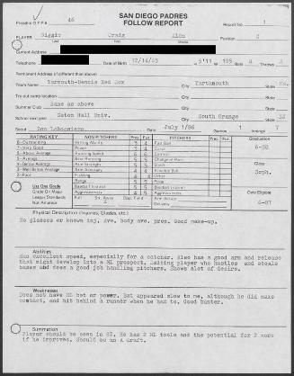 Craig Biggio scouting report, 1986 July 01