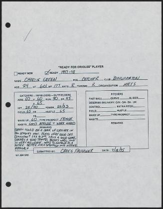 Charlie Greene scouting report, 1995 July 18
