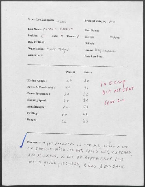 Charlie Greene scouting report, 2000