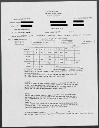 Seth Greisinger scouting report, 1996 March 29
