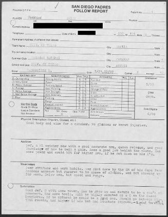 Brian Johnson scouting report, 1987 July 21-22
