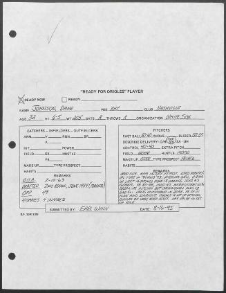 Dane Johnson scouting report, 1995 August 16