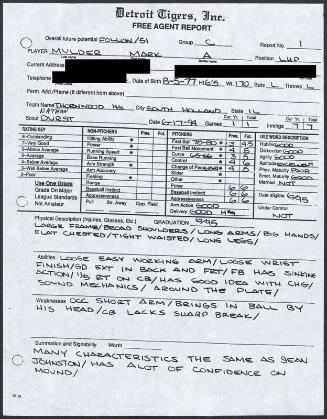 Mark Mulder scouting report, 1994 June 17