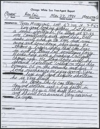 Terry Mulholland scouting report, 1984 May 23