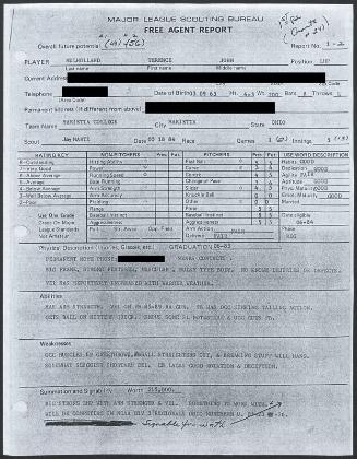 Terry Mulholland scouting report, 1984 May 18