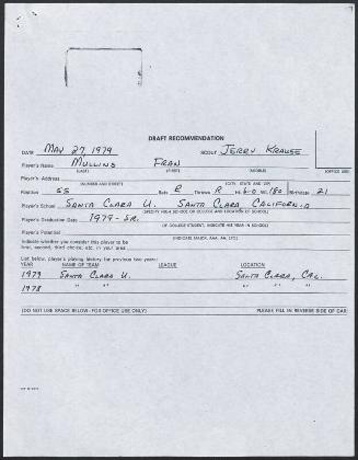 Fran Mullins scouting report, 1979 May 27