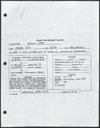 Tim Unroe scouting report, 1995 August 19