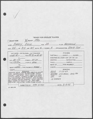 Doug Brady scouting report, 1995 August 19