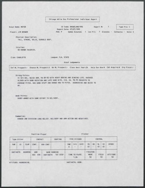 Jim Brower scouting report, 1995 July 07