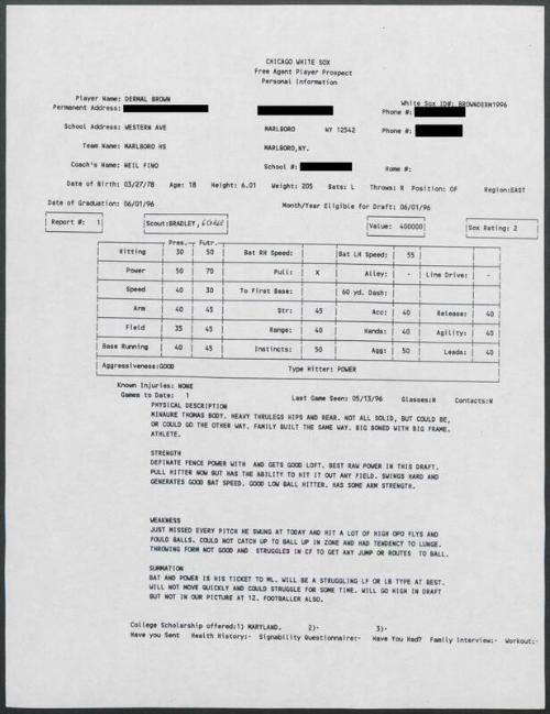 Dee Brown scouting report, 1996 May 13