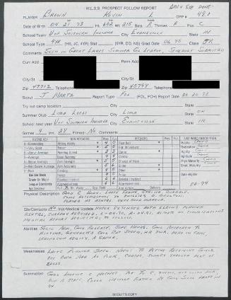 Kevin Brown scouting report, 1993 June 26