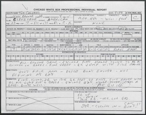 Jerry Browne scouting report, 1989 September