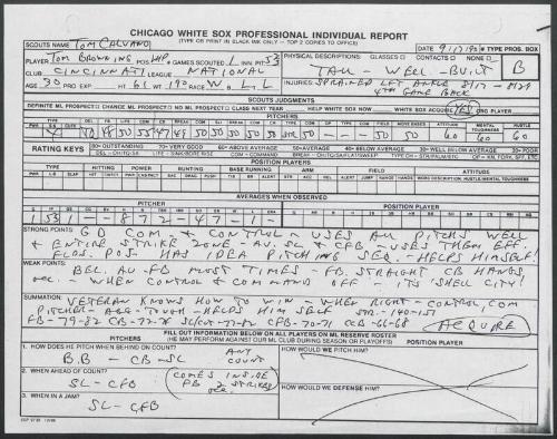 Tom Browning scouting report, 1990 September 17