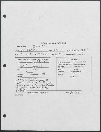 Pat Bryant scouting report, 1995 June 17