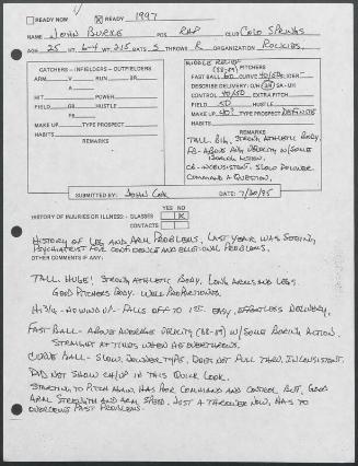 John Burke scouting report, 1995 July 30