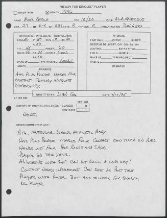 Mike Busch scouting report, 1995 July 17