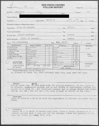 Cris Carpenter scouting report, 1986 August 26