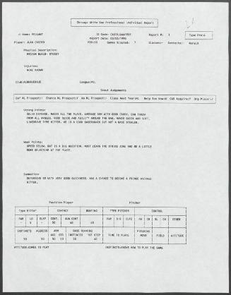 Juan Castro scouting report, 1995 August 03