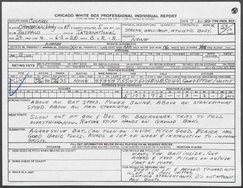 Wes Chamberlain scouting report, 1990 July 30