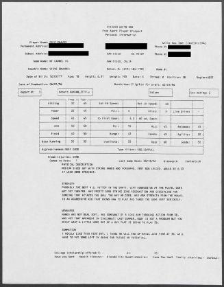 Eric Chavez scouting report, 1996 March 18