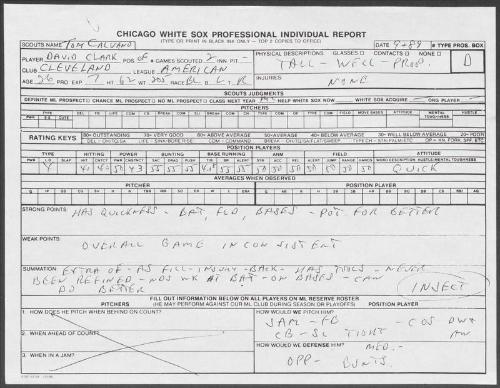 Dave Clark scouting report, September 1989