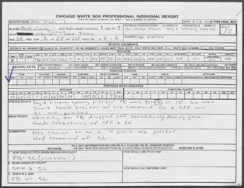 Mark Clark scouting report, 1990 August 06