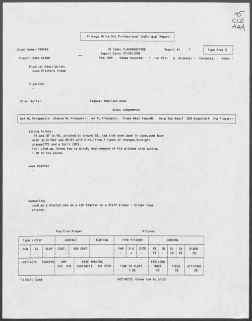 Mark Clark scouting report, 1995 July 09
