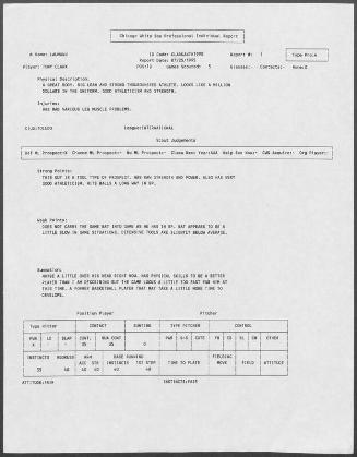 Tony Clark scouting report, 1995 July 25