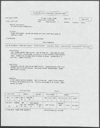 Pat Cline scouting report, 1995 July 31
