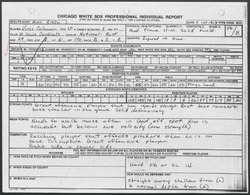 Vince Coleman scouting report, 1990 September 24
