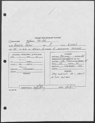 Bartolo Colon scouting report, 1995 May 25