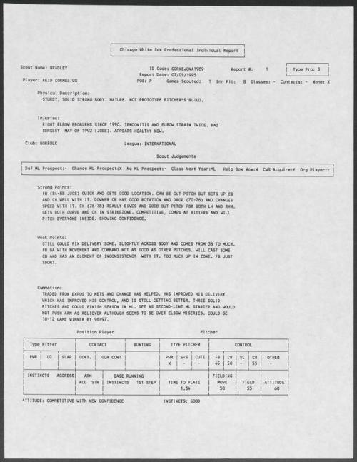 Reid Cornelius scouting report, 1995 July 09