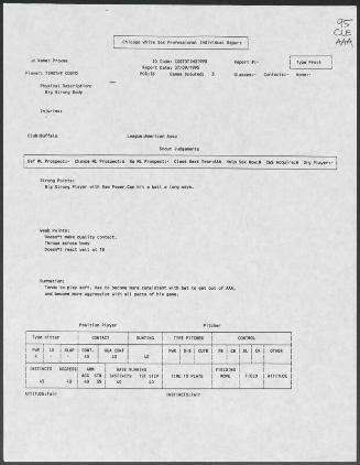 Tim Costo scouting report, 1995 July 09
