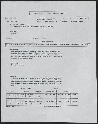 Steve Cox scouting report, 1995 July 16