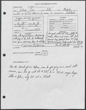 Steve Cox scouting report, 1995 June 22