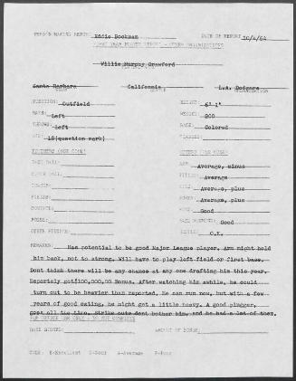 Willie Crawford scouting report, 1964 October 04