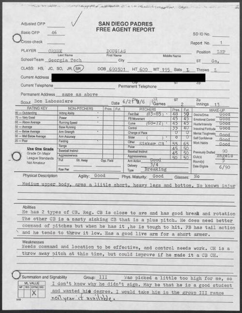 Doug Creek scouting report, 1989 June-August