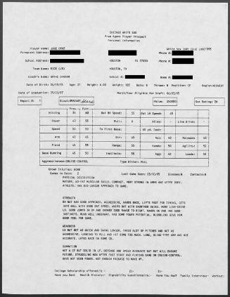 Jose Cruz scouting report, 1995 March 10
