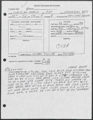 Darwin Cubillan scouting report, 1995 July 15
