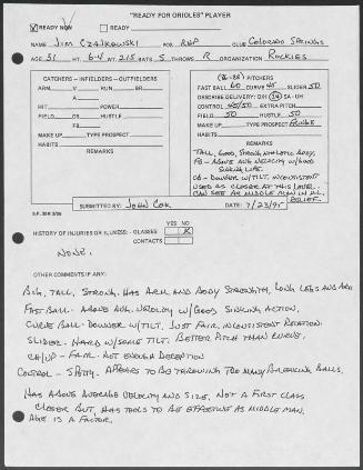 Jim Czajkowski scouting report, 1995 July 23